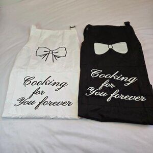 Matching Cute Couple Aprons "Cooking for you forever" Black & White